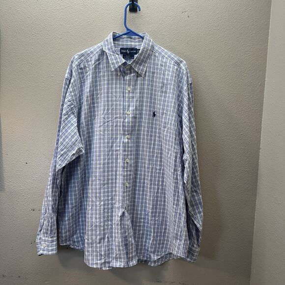 Polo Ralph Lauren Blake Dress Shirt Mens XL Purple Plaid Button Up Suit Career - Picture 1 of 5